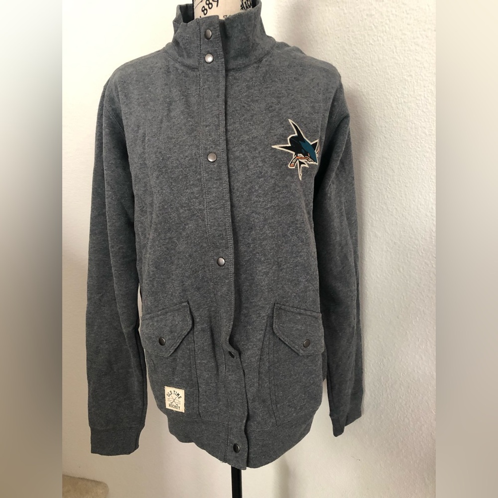 San Jose Sharks Old Time Hockey Gray Zipup with Shark Logo XL